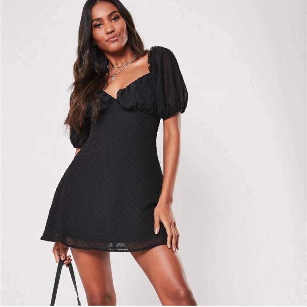Missguided Milkmaid Skater Black Mesh Puffy Sleeve Dress